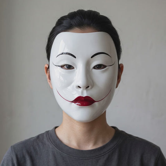 Geisha Japanese Mask - White worn on a model