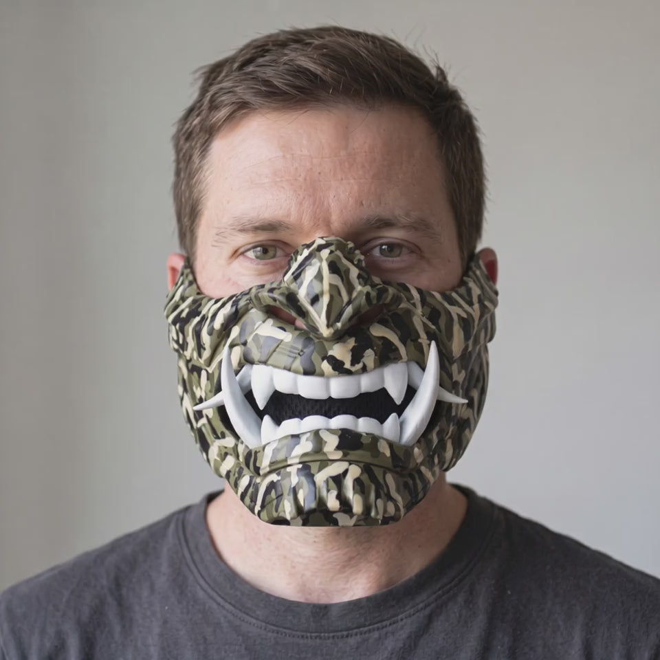 Cyber Oni Mask - Camouflage worn on a model