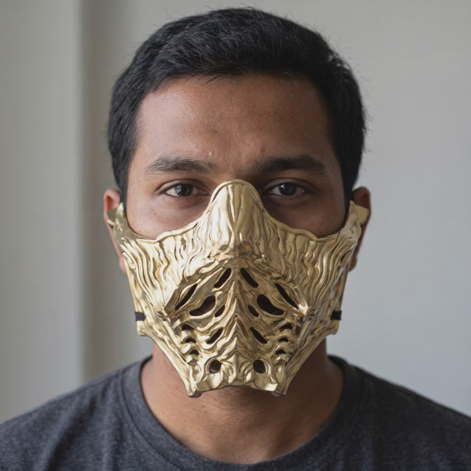 Ninja Samurai Warrior Mask - Gold worn on a model
