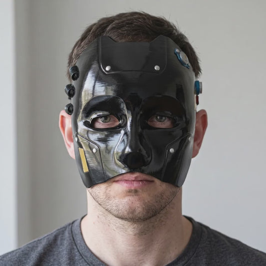 Cyborg Android Robot Mask Black worn on a model
