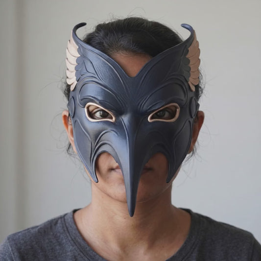 Raven Mask - Dark Indigo / Champagne worn on a model
