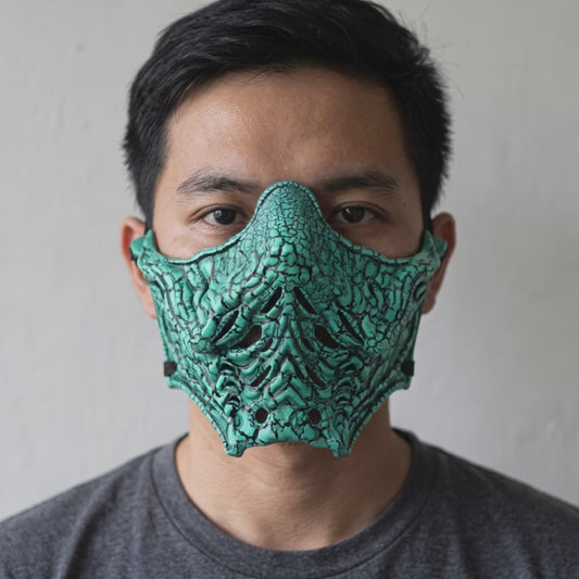Ninja Samurai Warrior Mask - Black/Green worn on a model