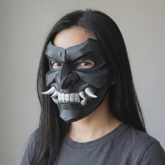 Kabuto Mask With Fangs Black worn on a model