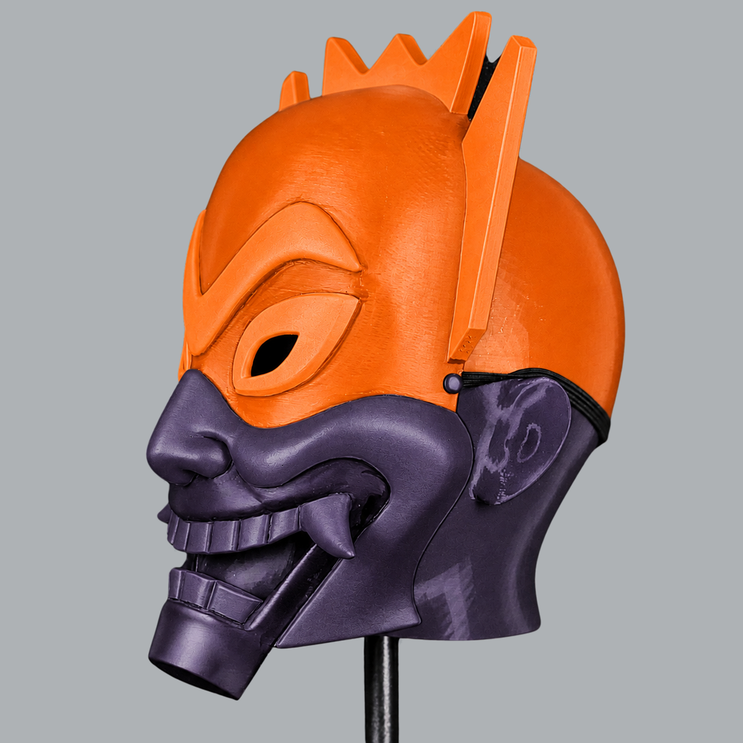 Pure Orange / Black Purple Spirit Oni Mask — side view facing left