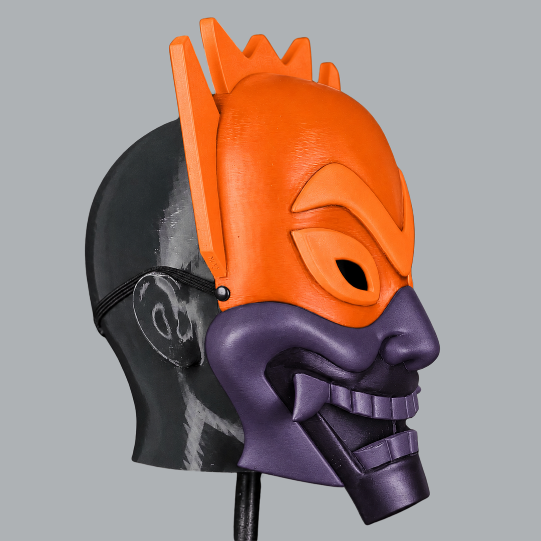 Pure Orange / Black Purple Spirit Oni Mask — side view facing right