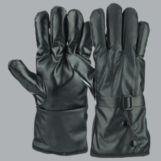 Space Armory Black Winter Leather Gloves With Buckle Gloves