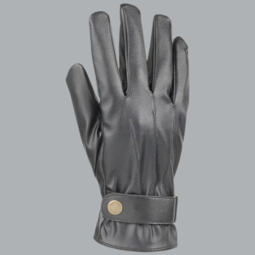 Space Armory Black Winter Leather Gloves With Strap Gloves