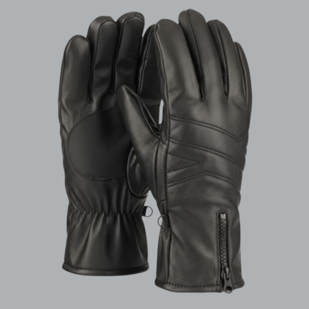 Space Armory Black Winter Leather Gloves With Zipper Gloves