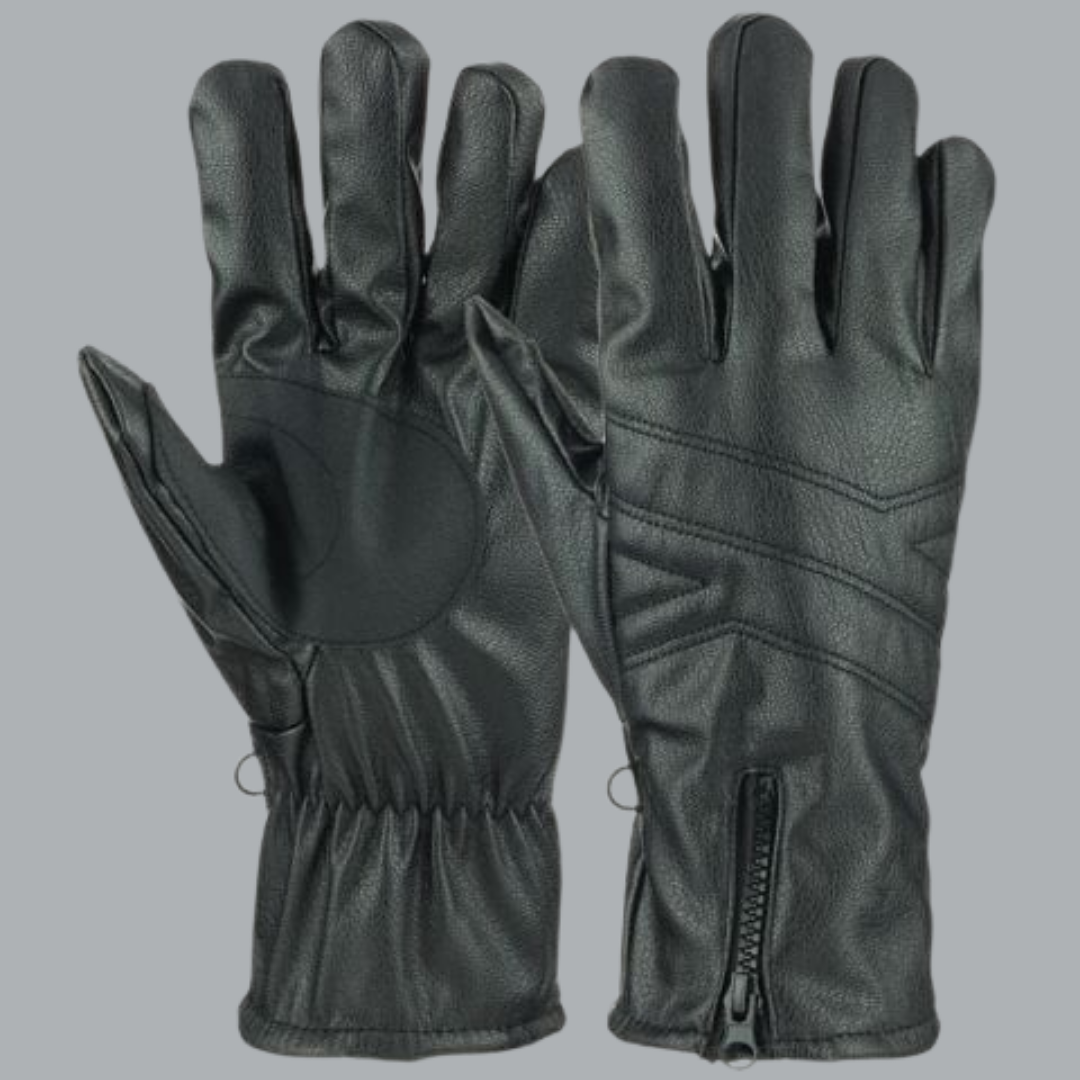 Space Armory Black Winter Leather Gloves With Zipper Gloves