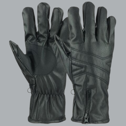 Space Armory Black Winter Leather Gloves With Zipper Gloves