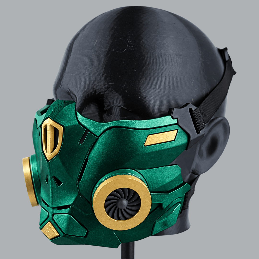 Space Armory Cyber Ninja Cosplay Warrior Mask - Metallic Dark Green/Gold Masks