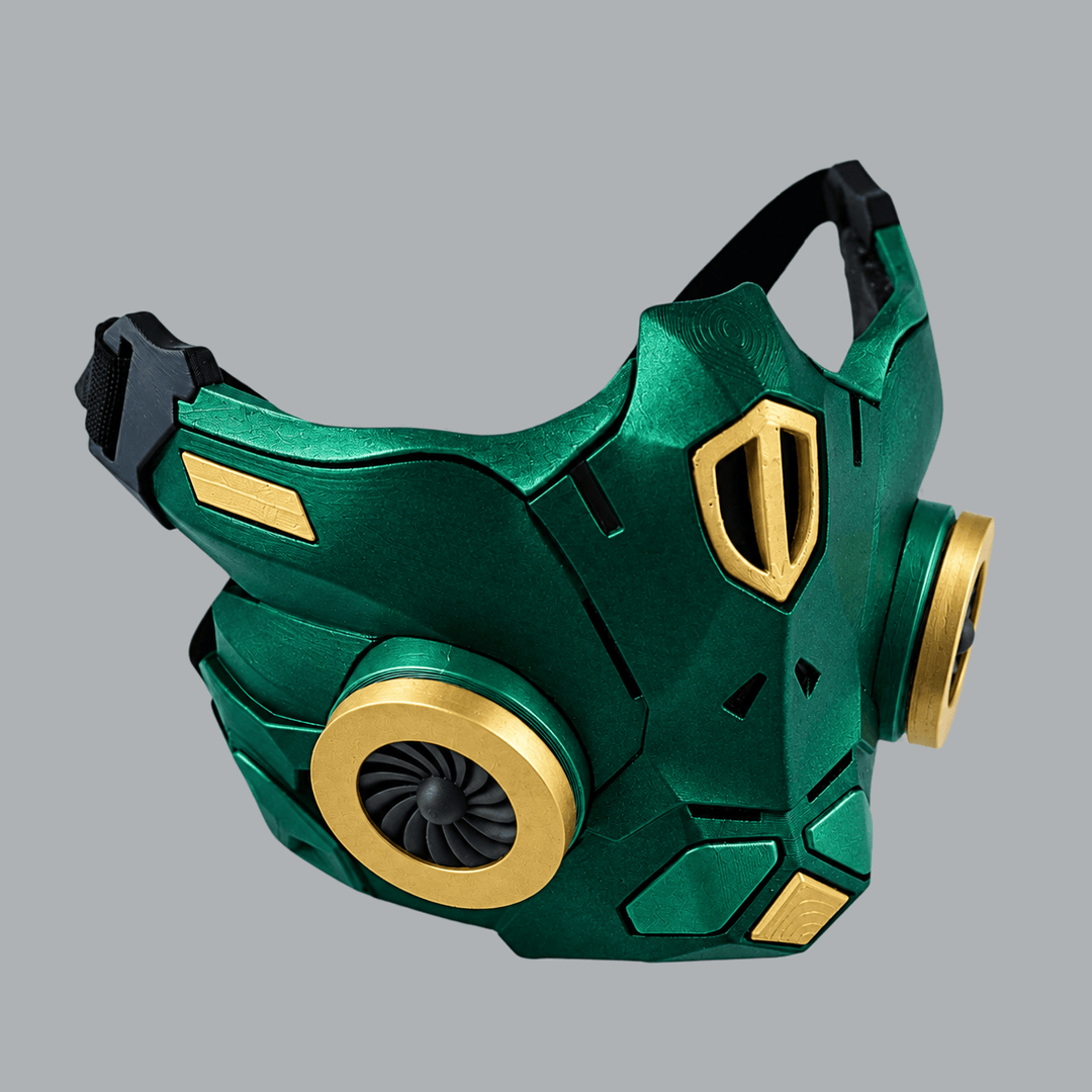 Space Armory Cyber Ninja Cosplay Warrior Mask - Metallic Dark Green/Gold Masks