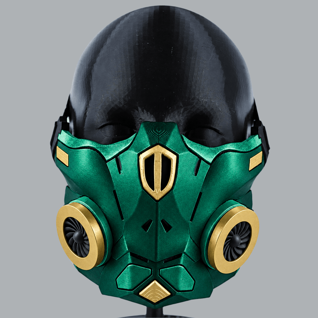 Space Armory Cyber Ninja Cosplay Warrior Mask - Metallic Dark Green/Gold Masks