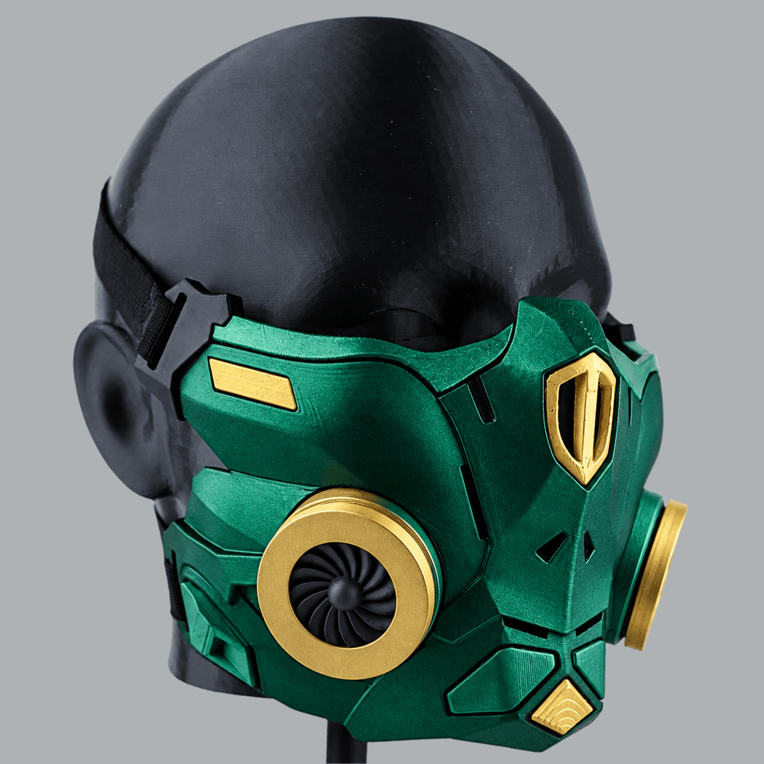 Space Armory Cyber Ninja Cosplay Warrior Mask - Metallic Dark Green/Gold Masks