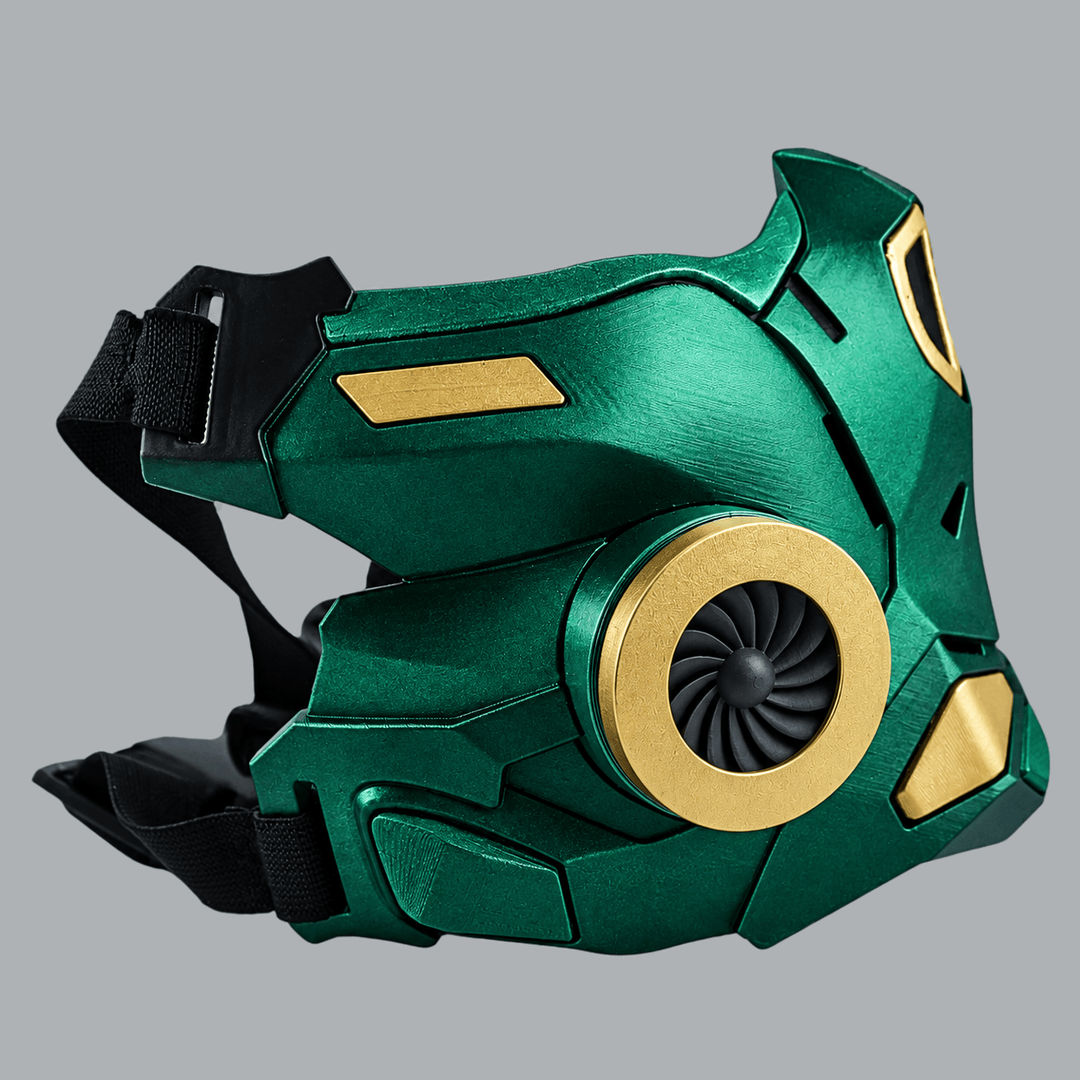 Space Armory Cyber Ninja Cosplay Warrior Mask - Metallic Dark Green/Gold Masks
