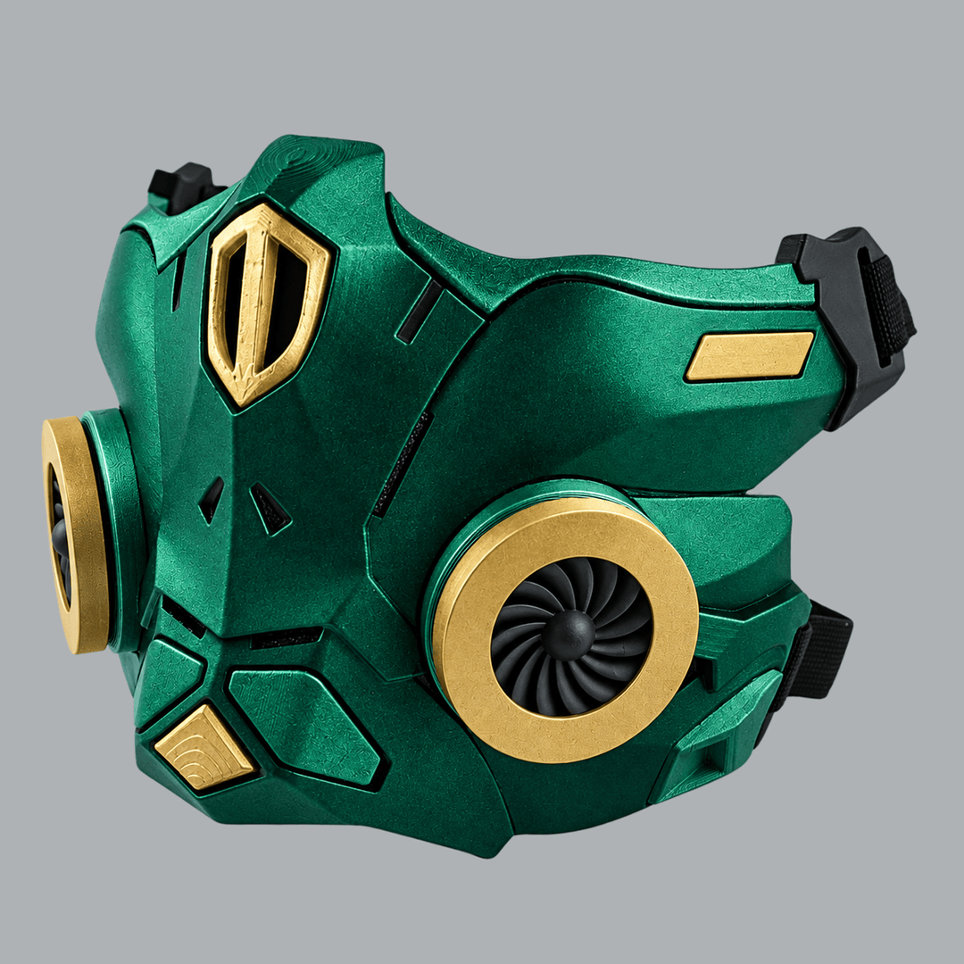Space Armory Cyber Ninja Cosplay Warrior Mask - Metallic Dark Green/Gold Masks