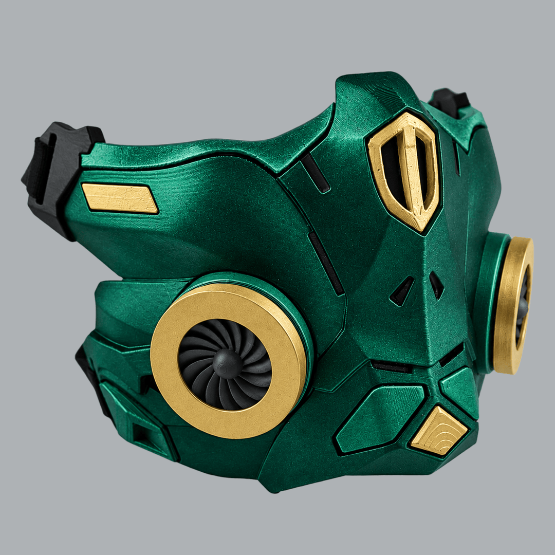 Space Armory Cyber Ninja Cosplay Warrior Mask - Metallic Dark Green/Gold Masks