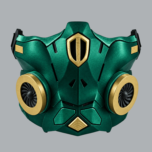 Space Armory Cyber Ninja Cosplay Warrior Mask - Metallic Dark Green/Gold Masks