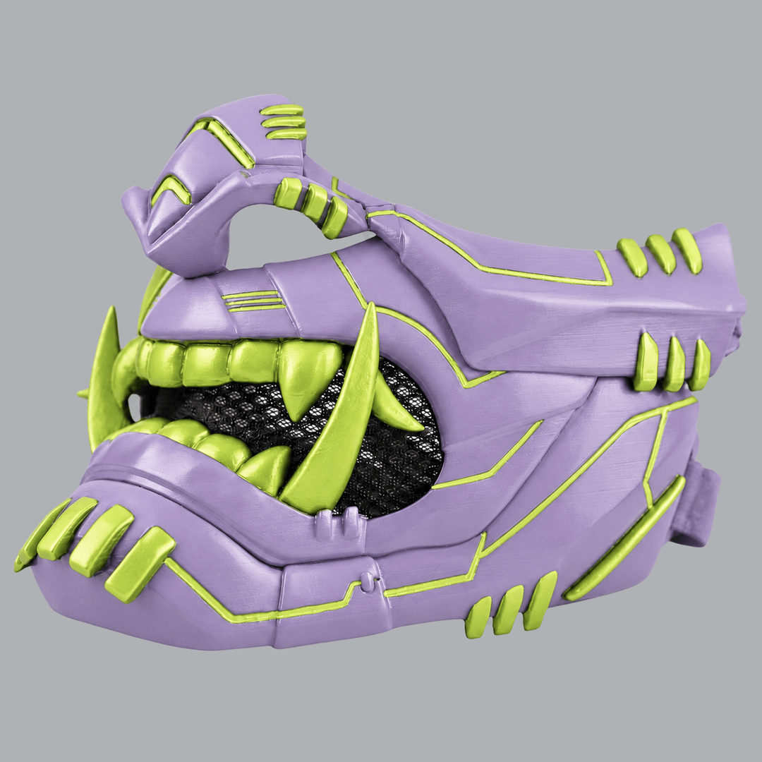 Space Armory Cyber Oni Mask - Light Lilac / Yellow Green Masks