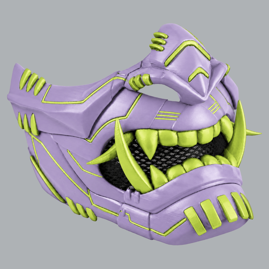 Space Armory Cyber Oni Mask - Light Lilac / Yellow Green Masks