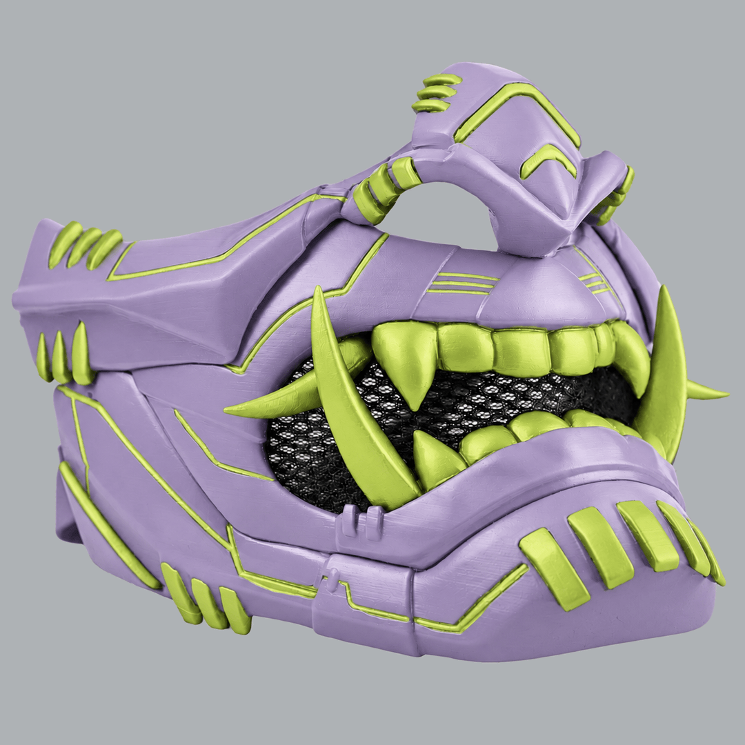 Space Armory Cyber Oni Mask - Light Lilac / Yellow Green Masks