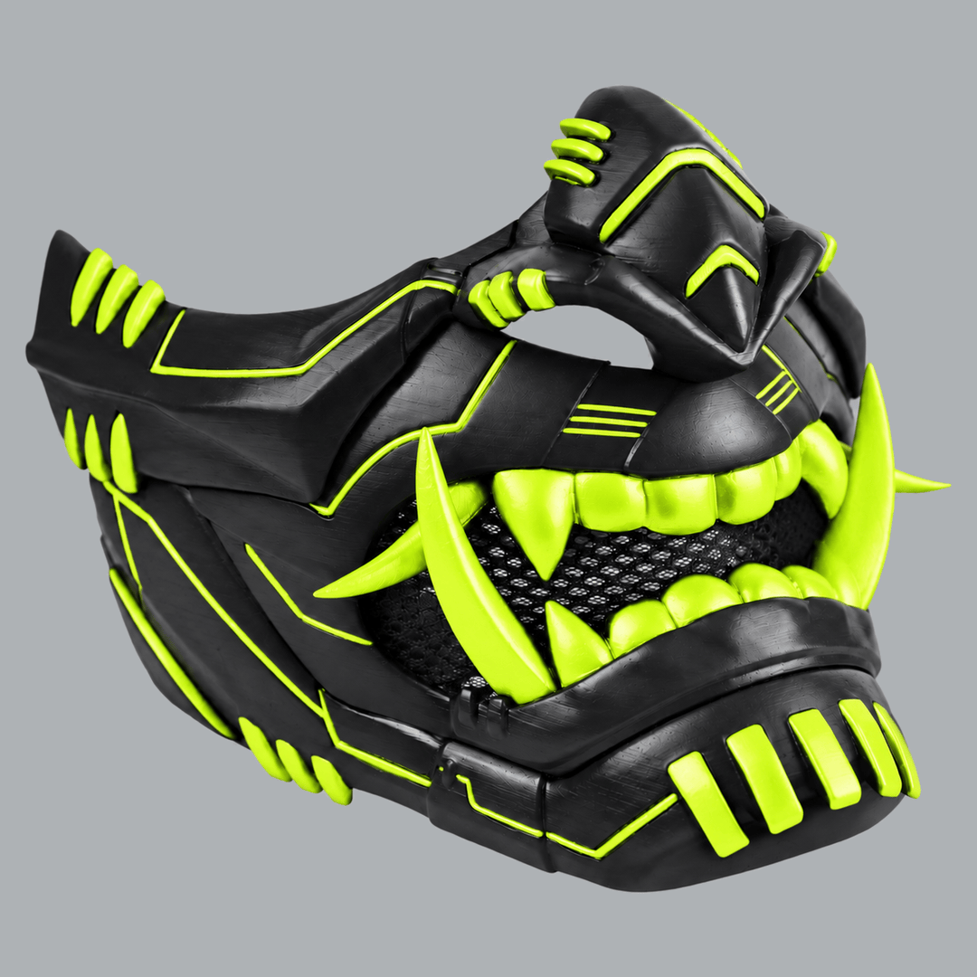 Space Armory Cyber Oni Mask - Matte Black/Neon Yellow Stripes Masks