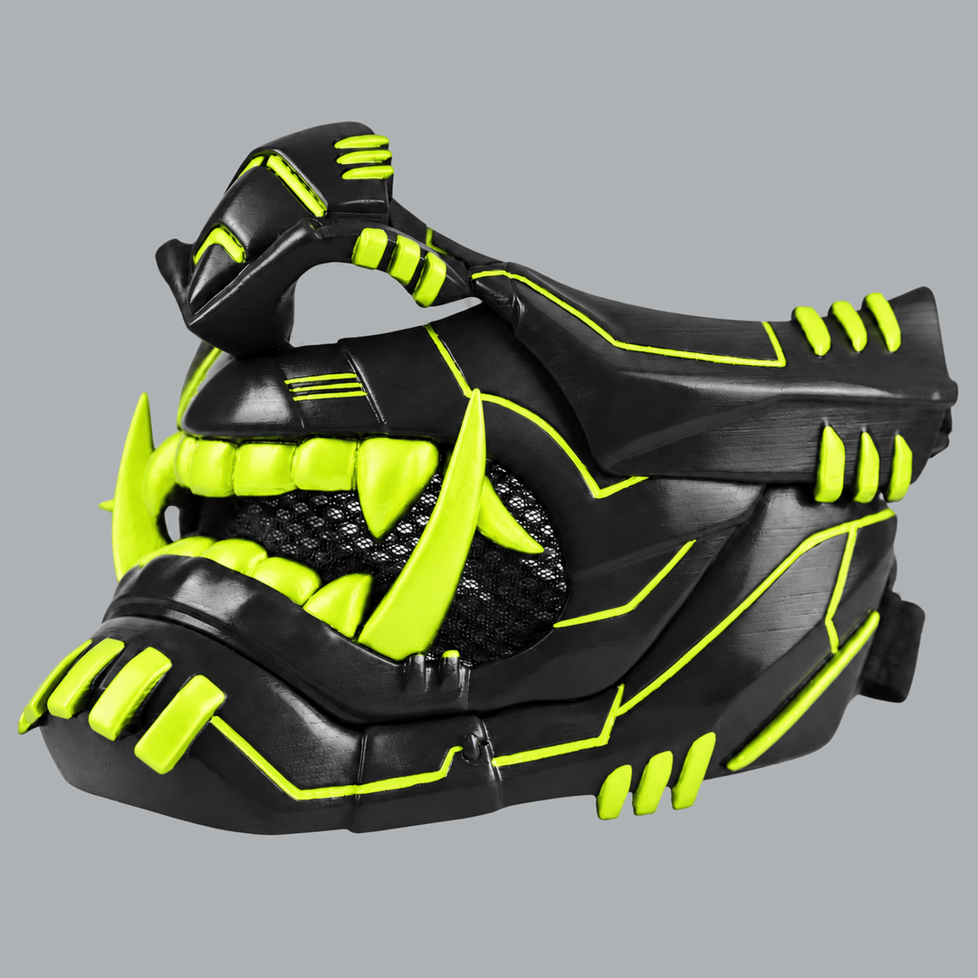Space Armory Cyber Oni Mask - Matte Black/Neon Yellow Stripes Masks