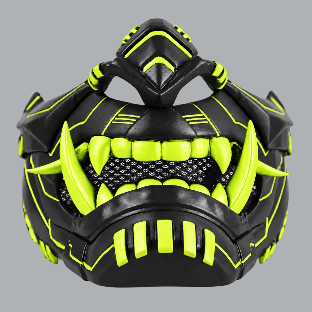 Space Armory Cyber Oni Mask - Matte Black/Neon Yellow Stripes Masks
