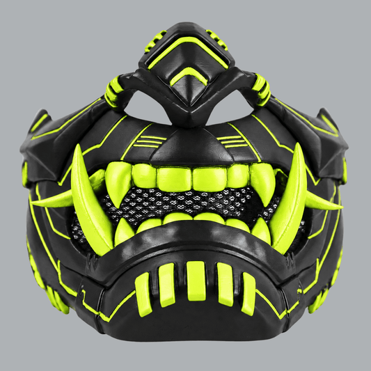 Space Armory Cyber Oni Mask - Matte Black/Neon Yellow Stripes Masks