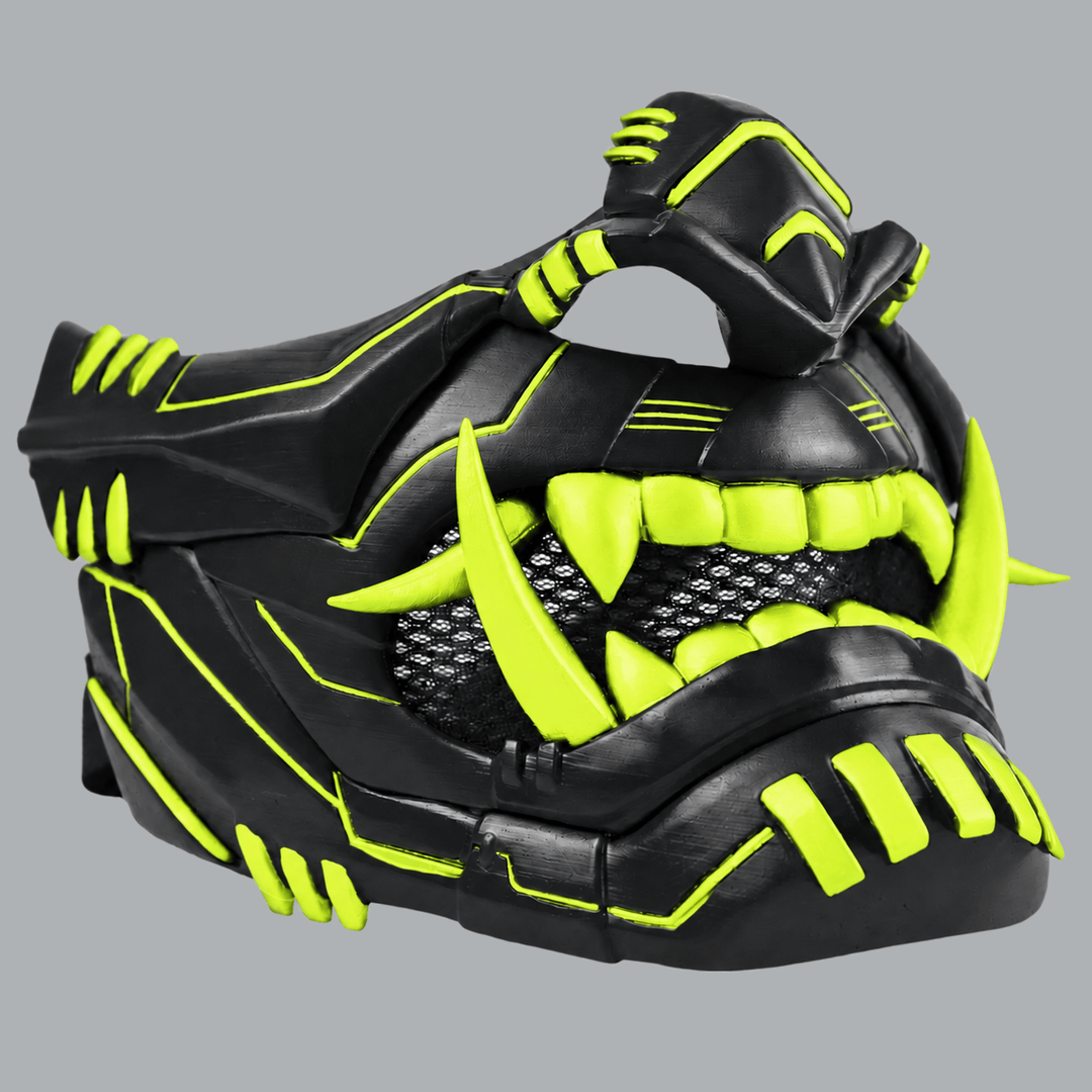 Space Armory Cyber Oni Mask - Matte Black/Neon Yellow Stripes Masks