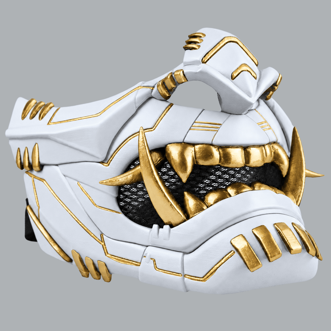 Space Armory Cyber Oni Mask - Matte White/Gold Stripes Masks