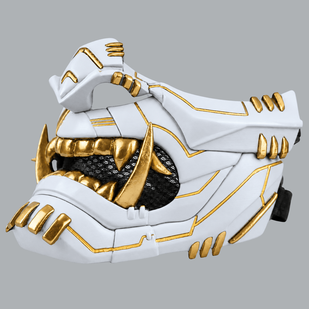 Space Armory Cyber Oni Mask - Matte White/Gold Stripes Masks