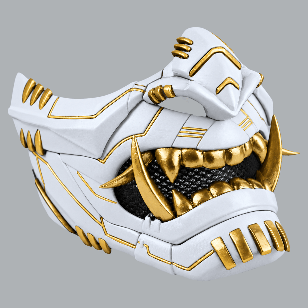 Space Armory Cyber Oni Mask - Matte White/Gold Stripes Masks