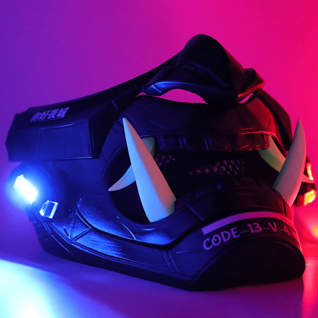 Space Armory Cyberpunk LED Oni Mask Metallic Black Masks