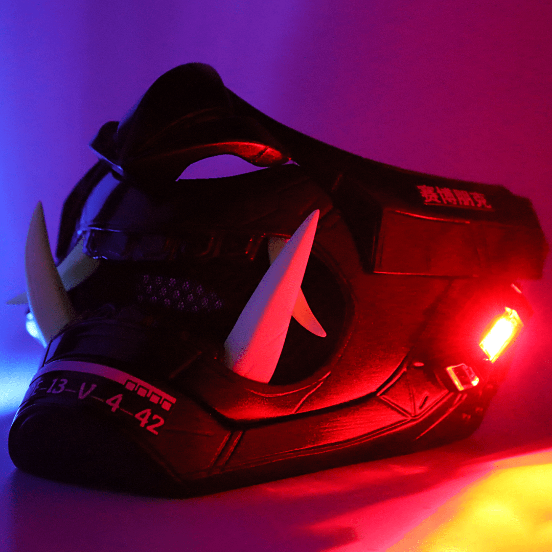 Space Armory Cyberpunk LED Oni Mask Metallic Black Masks