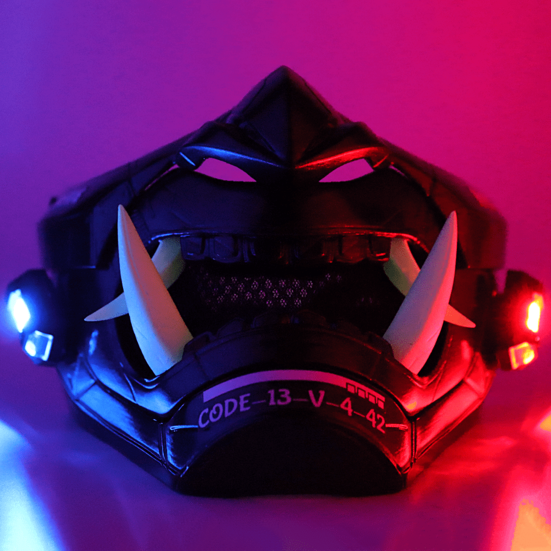 Space Armory Cyberpunk LED Oni Mask Metallic Black Masks