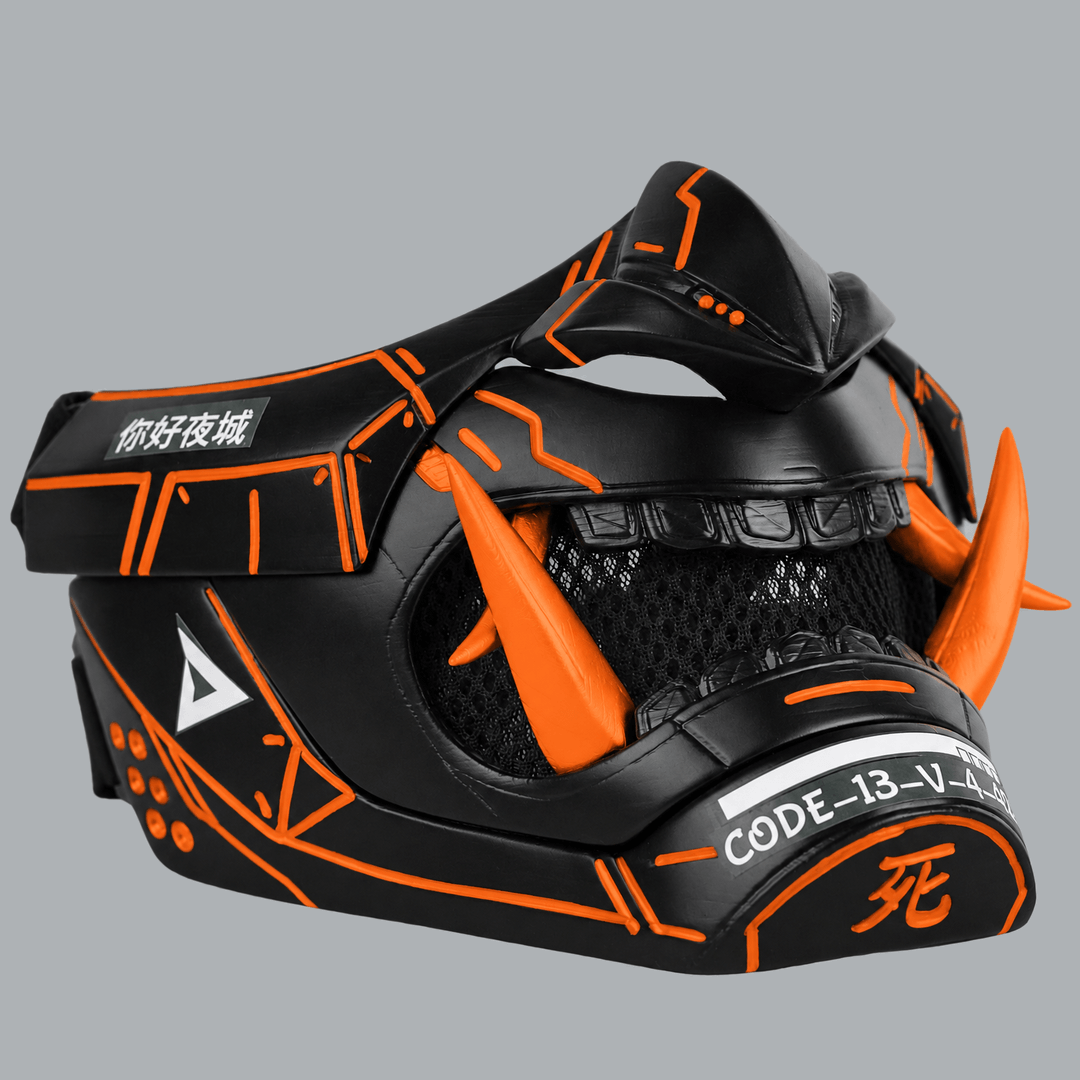 Space Armory Cyberpunk Oni Mask - Black / Pure Orange Masks