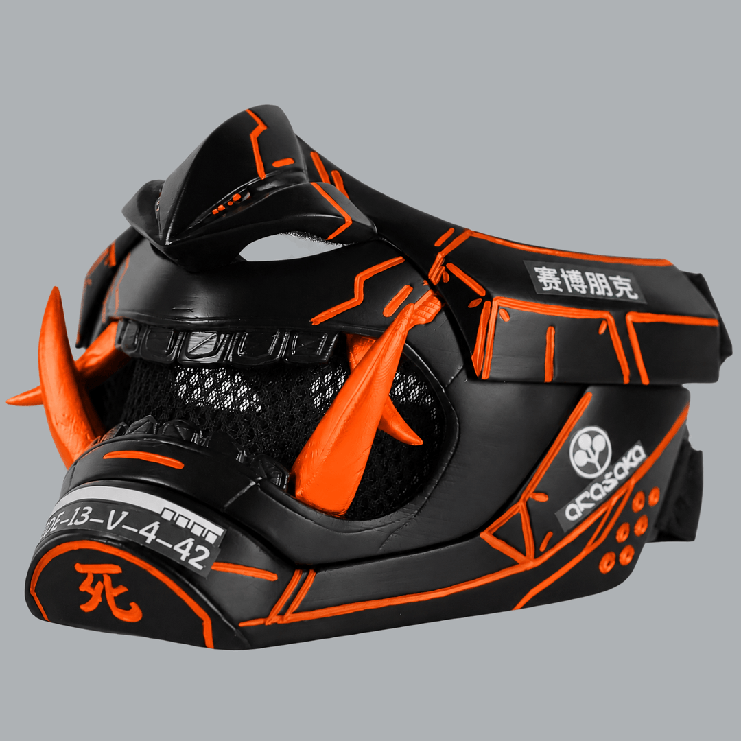 Space Armory Cyberpunk Oni Mask - Black / Pure Orange Masks
