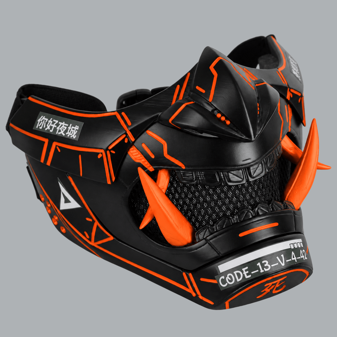 Space Armory Cyberpunk Oni Mask - Black / Pure Orange Masks