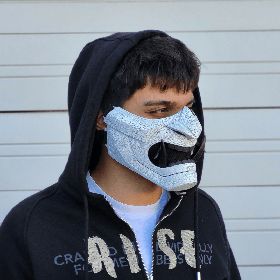 Space Armory Cyberpunk Oni Mask - Cracked Effect Black/White Masks