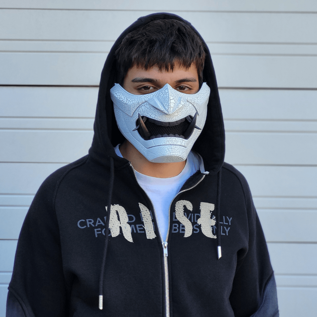 Space Armory Cyberpunk Oni Mask - Cracked Effect Black/White Masks