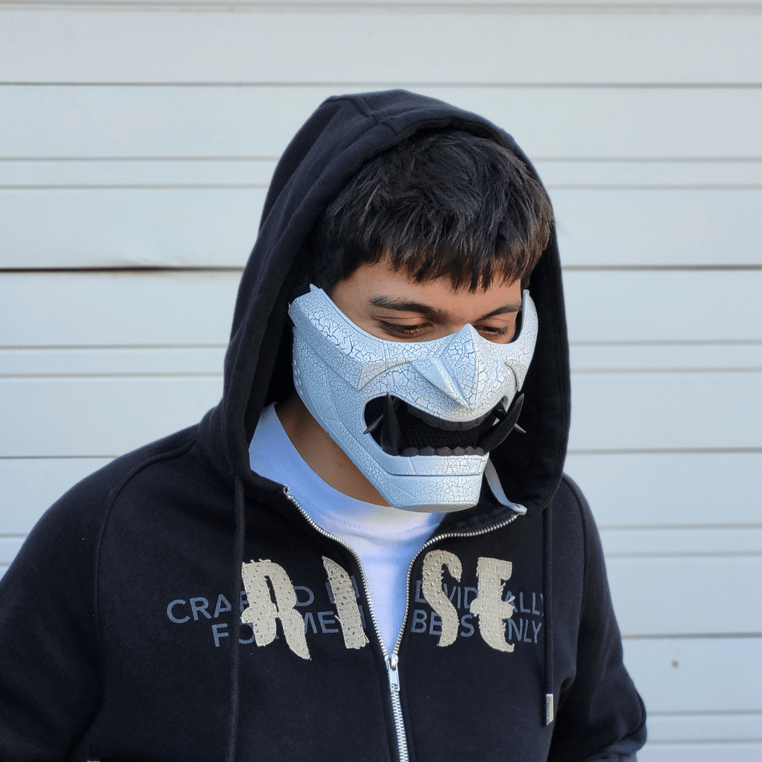 Space Armory Cyberpunk Oni Mask - Cracked Effect Black/White Masks