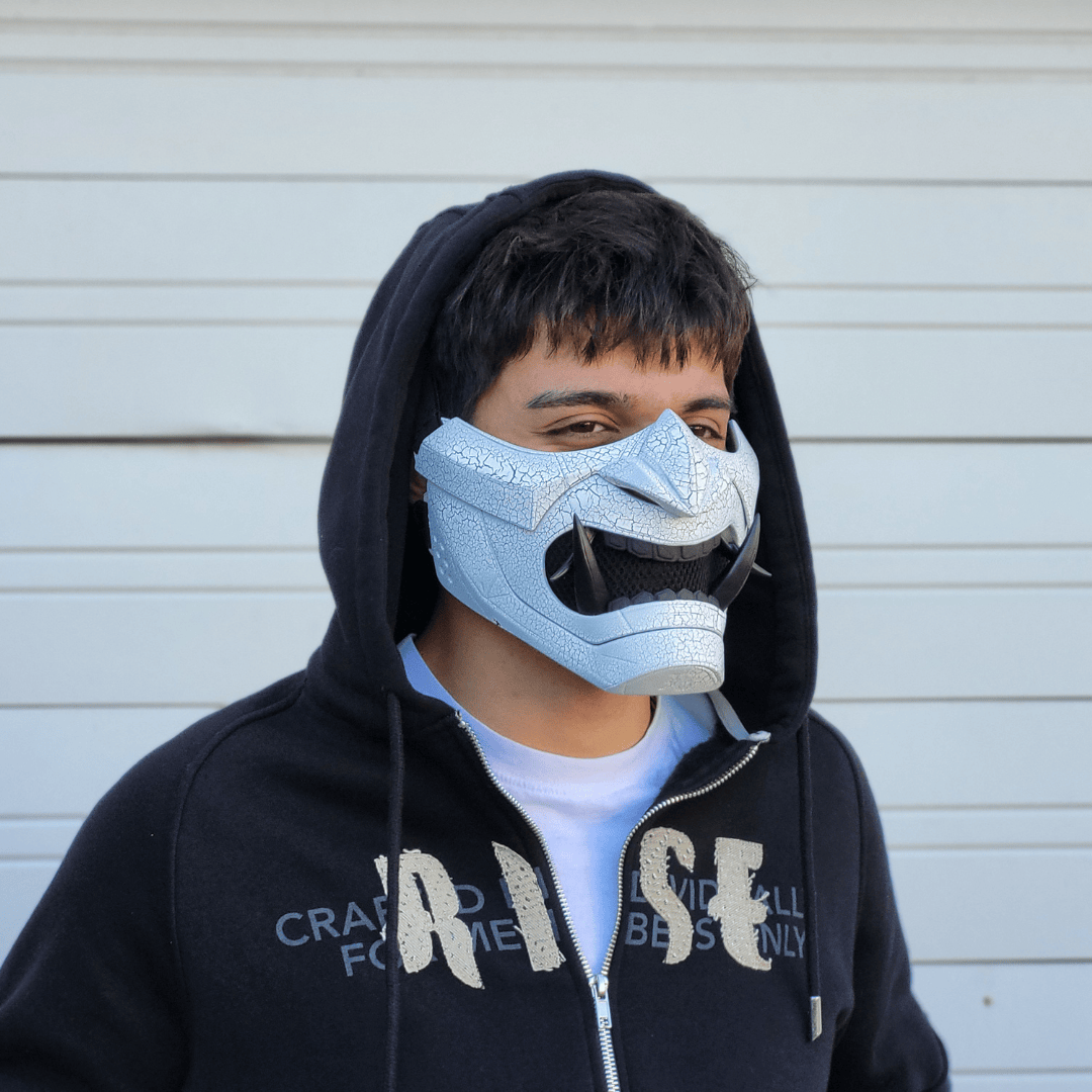Space Armory Cyberpunk Oni Mask - Cracked Effect Black/White Masks