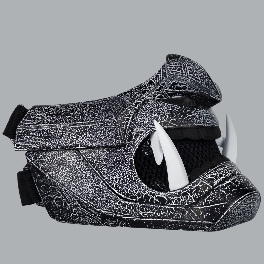 Space Armory Cyberpunk Oni Mask - Cracked Effect Black/White Masks