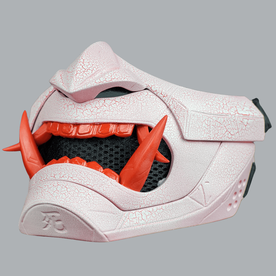 Space Armory Cyberpunk Oni Mask - Cracked Effect Red/White Masks