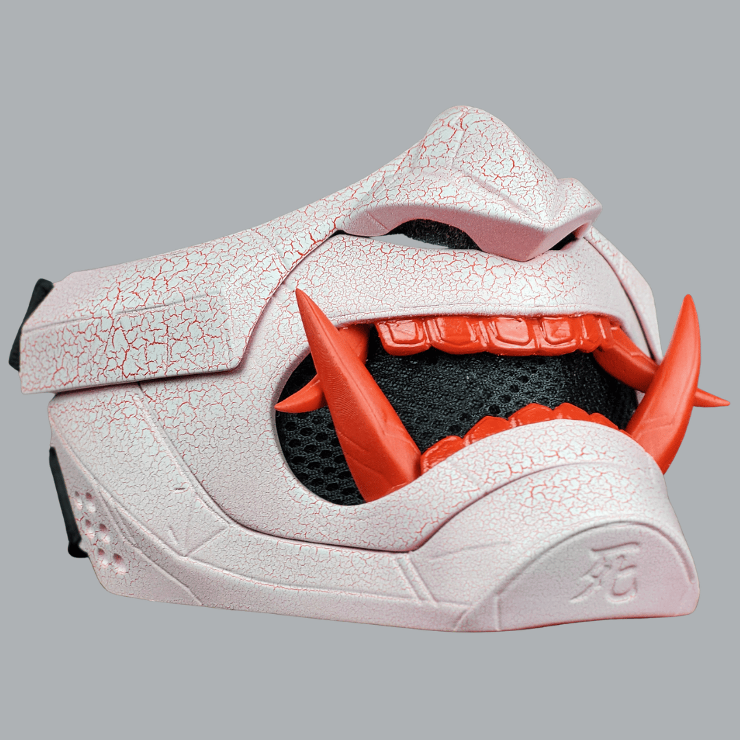 Space Armory Cyberpunk Oni Mask - Cracked Effect Red/White Masks