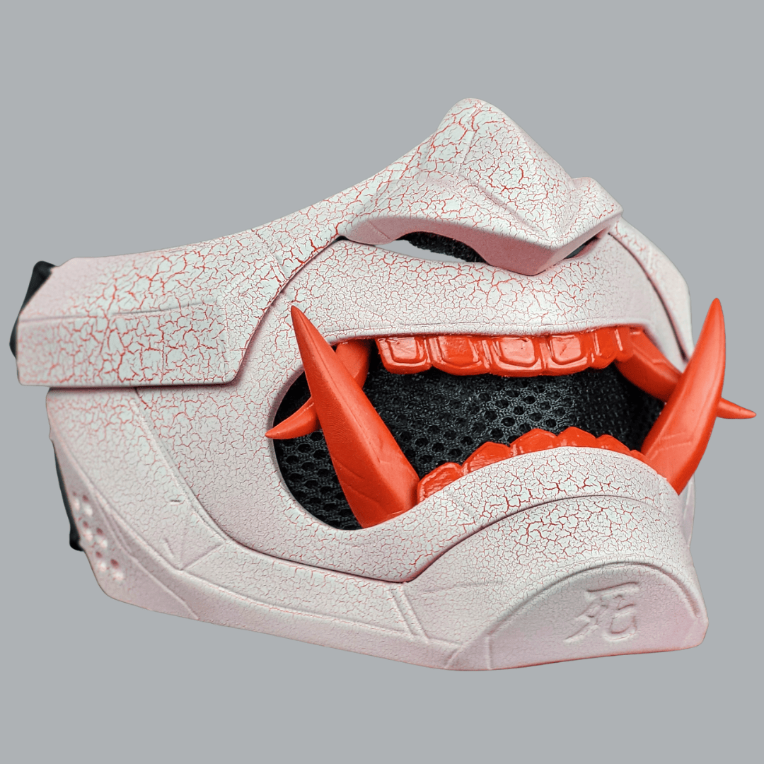 Space Armory Cyberpunk Oni Mask - Cracked Effect Red/White Masks
