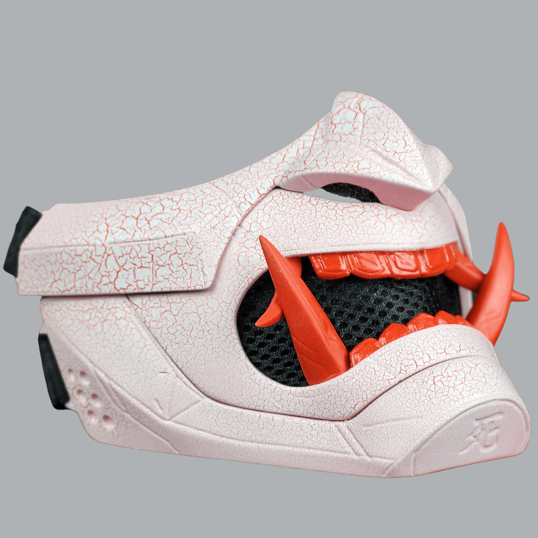 Space Armory Cyberpunk Oni Mask - Cracked Effect Red/White Masks