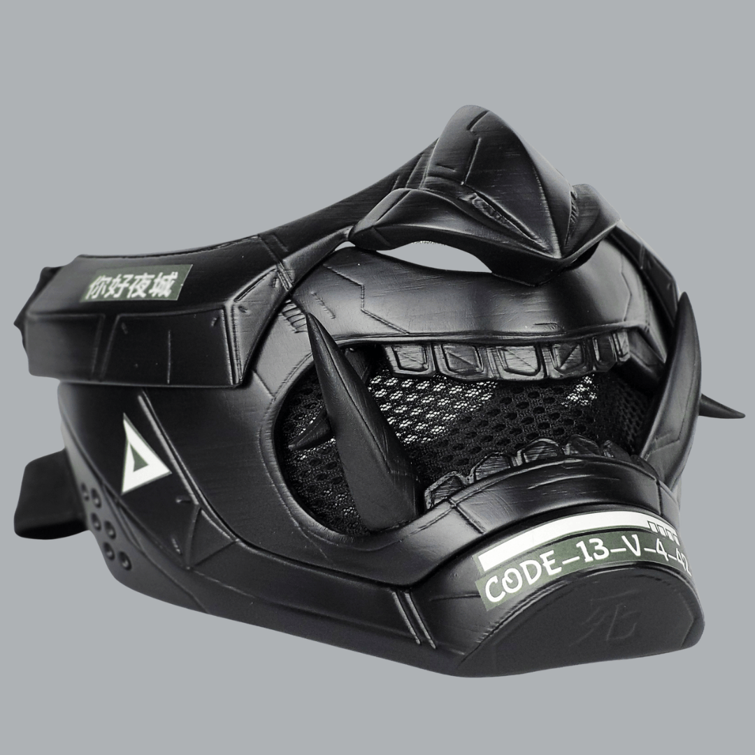 Space Armory Cyberpunk Oni Mask - Full Matte Black Masks
