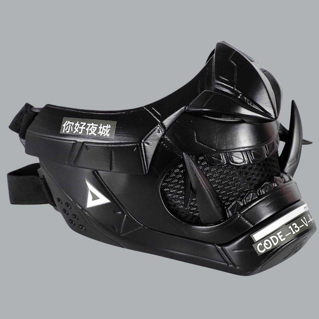 Space Armory Cyberpunk Oni Mask - Full Matte Black Masks